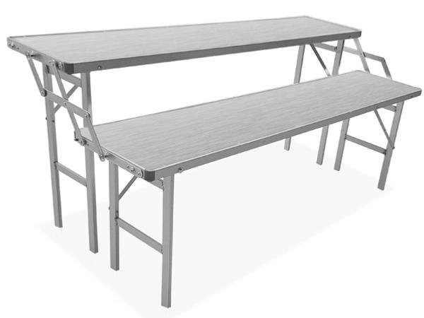 Table aluminium escalier 2 étages avec plateaux alu  1.5 m