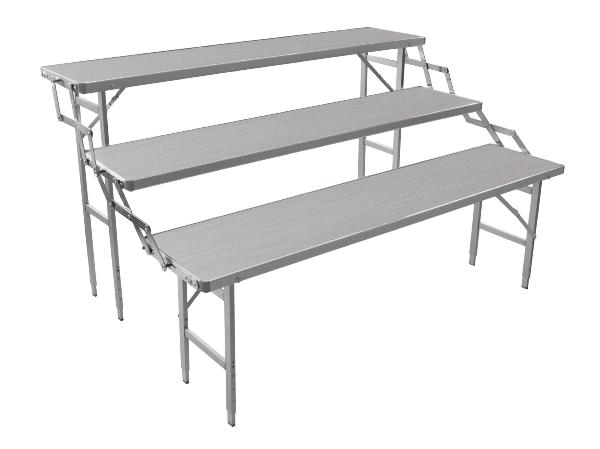 Table alu escalier 3 étages avec plateaux alu 1.5 m Pieds Réglables