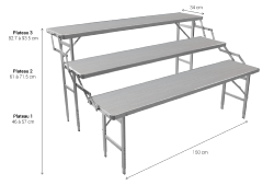 Table alu escalier 3 étages avec plateaux alu 1.5 m Pieds Réglables