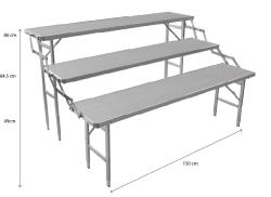 Table alu escalier 3 étages avec plateaux alu 1.5 m Pieds Réglables