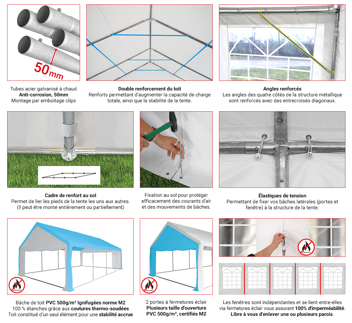 Tente de Réception PVC Premium+ Tube 50mm 5x10m, Tente de Réception PVC  Premium+ Tube 50mm, Tente