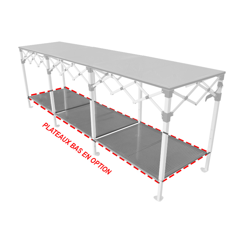 Table Comptoir Pliant Plateau Acier 2m X 40cm avec Jupe Noire