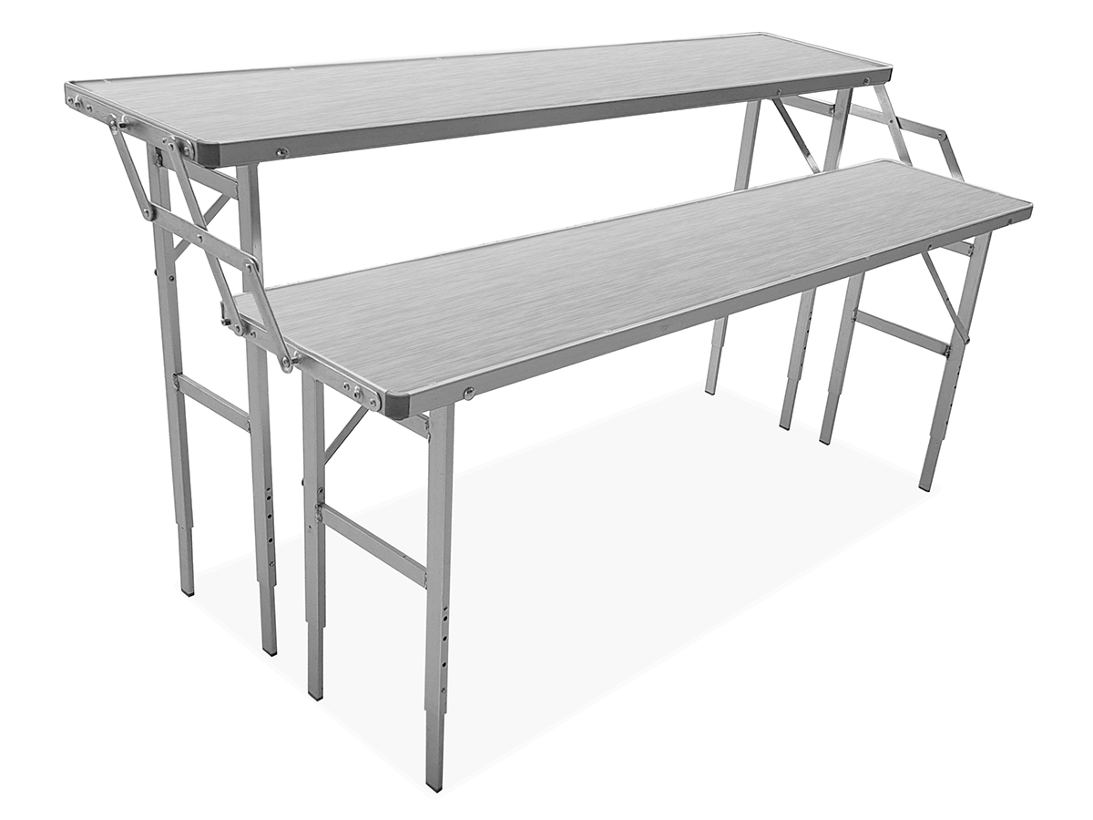 Table aluminium escalier 2 étages avec plateaux alu  1.5 m