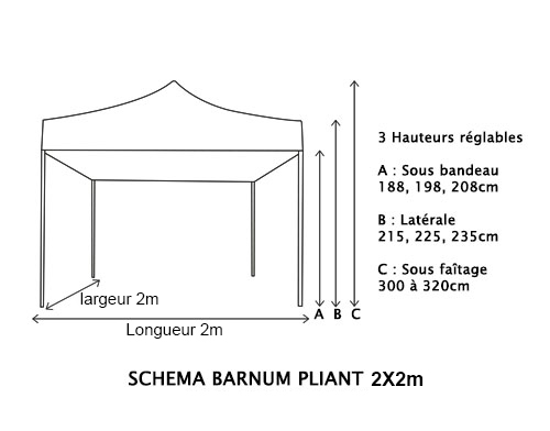 Barnum pliant 2x2m Acier Semi Pro (Bleu Azur) avec 4 Côtés - REF